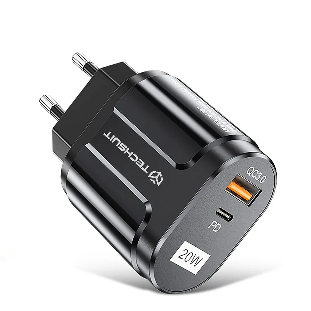 Techsuit Síťová nabíječka CHPD038 USB-A QC 3.0 USB-C 20W Černá