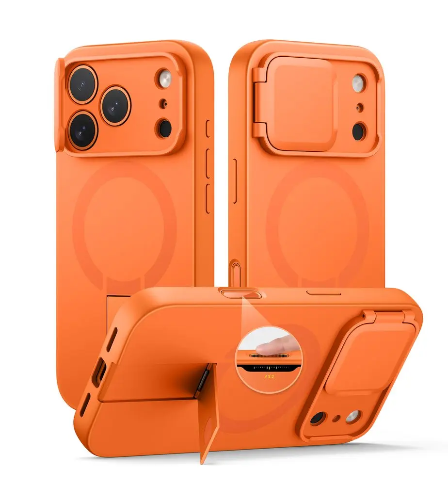 Suritch MagSafe Kickstand Camprotector obal iPhone 17 Pro Max / 18 Pro Max, oranžový