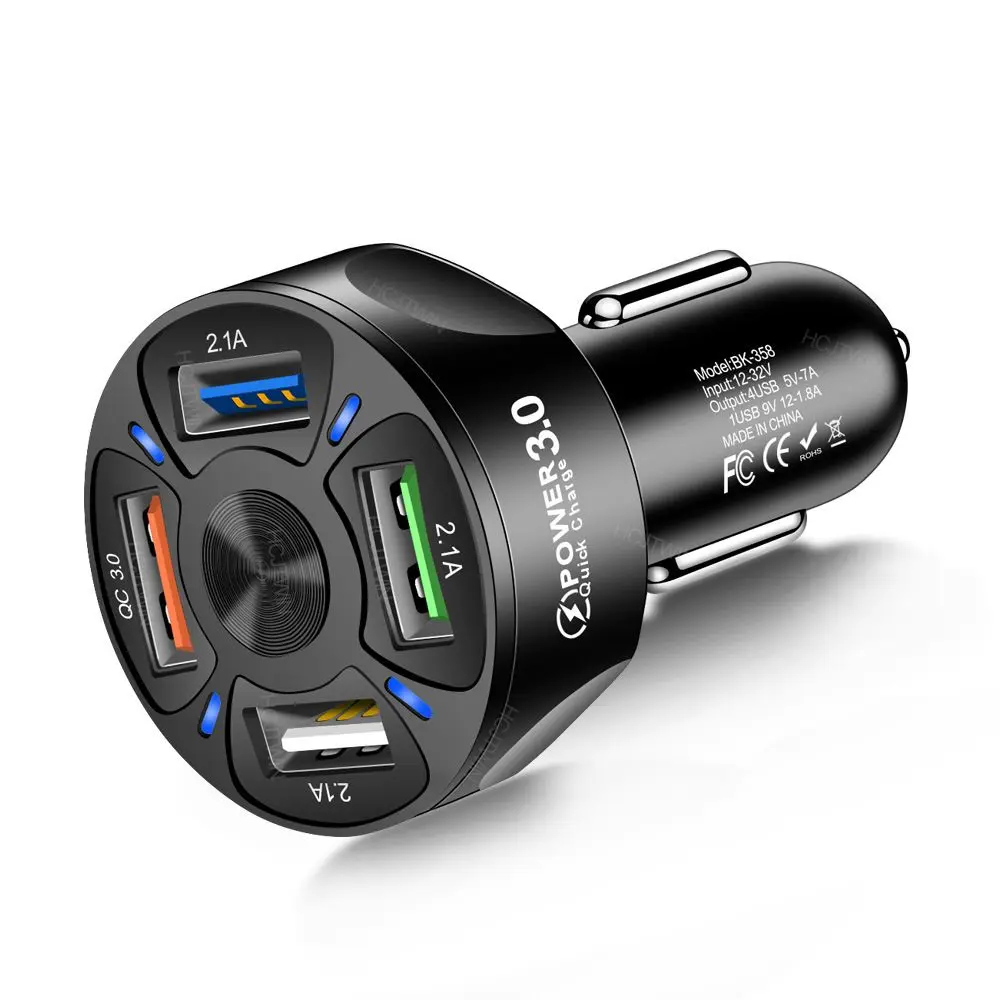 Nabíječka do auta se 4 USB porty, QC3.0, černá