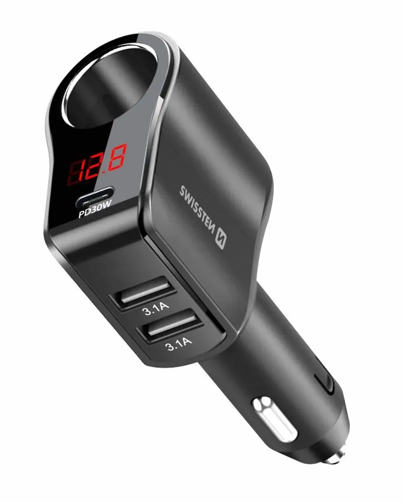 Swissten autoadaptér s výstupem 1x CL, 1x UCB-C PD a 2x USB-A, 108W - 216W