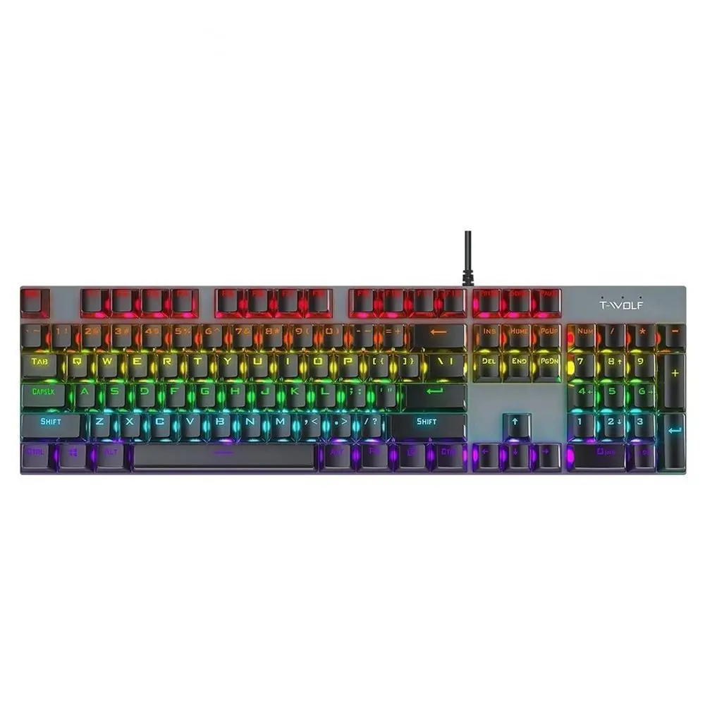 Herní mechanická klávesnice T-WOLF T17, RGB podsvícení, Blue switch, Full size (EN layout)