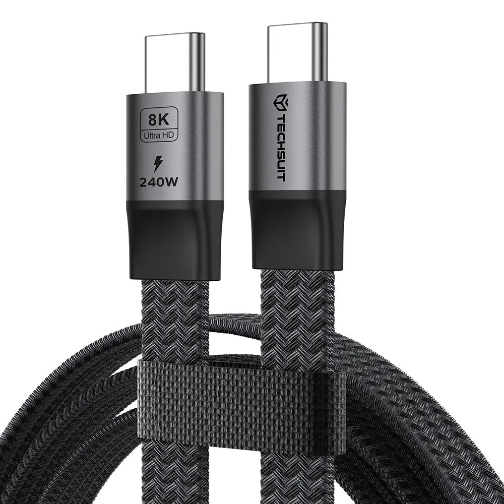 Techsuit Prémiový datový kabel ElysiumSync Pro (CX1) USB-C - USB-C, PD 240 W, 1 m, šedý