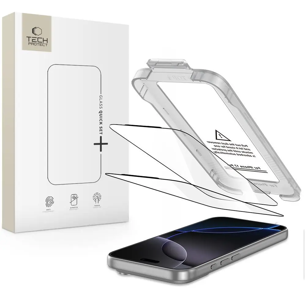 Tech-Protect Tvrzené sklo Quick Set+, iPhone 17 Pro Max, černé, 2 kusy