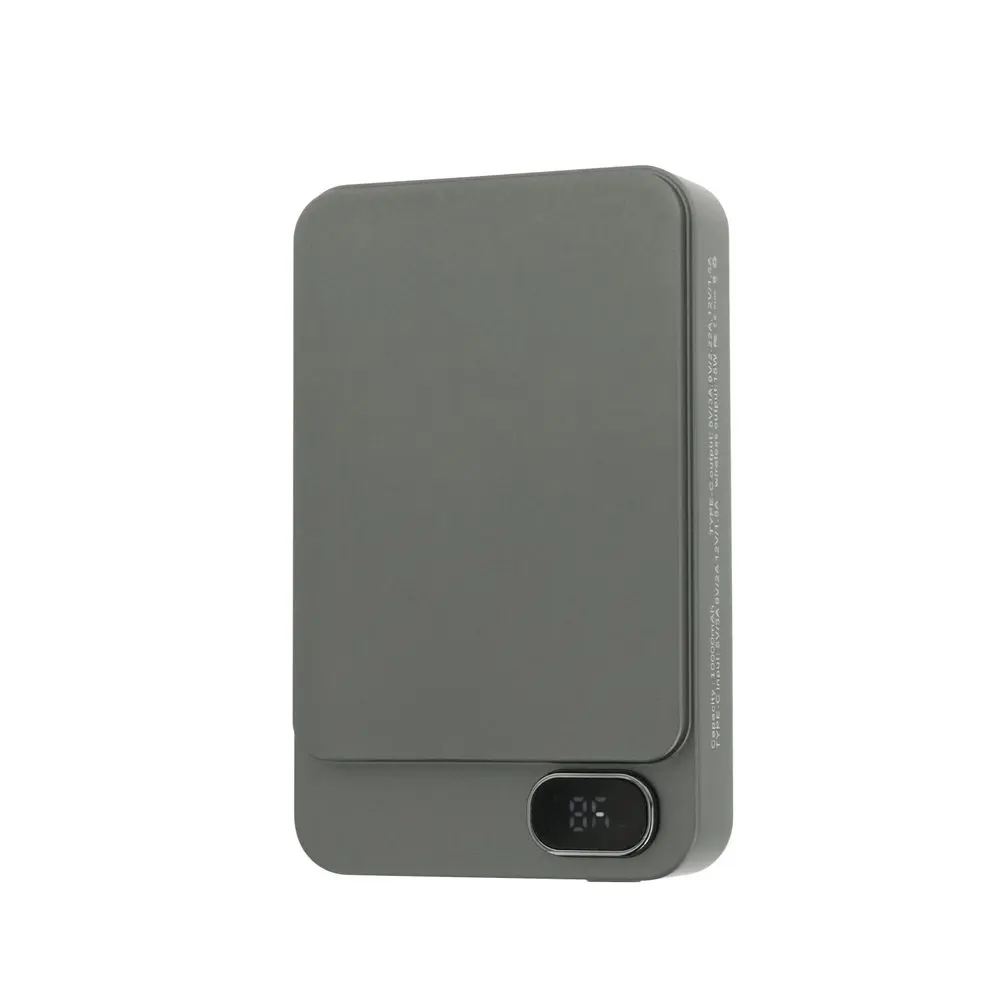 Metal Magsafe bezdrátová powerbanka s displejem, 10000mAh, QC, PD20W, šedá