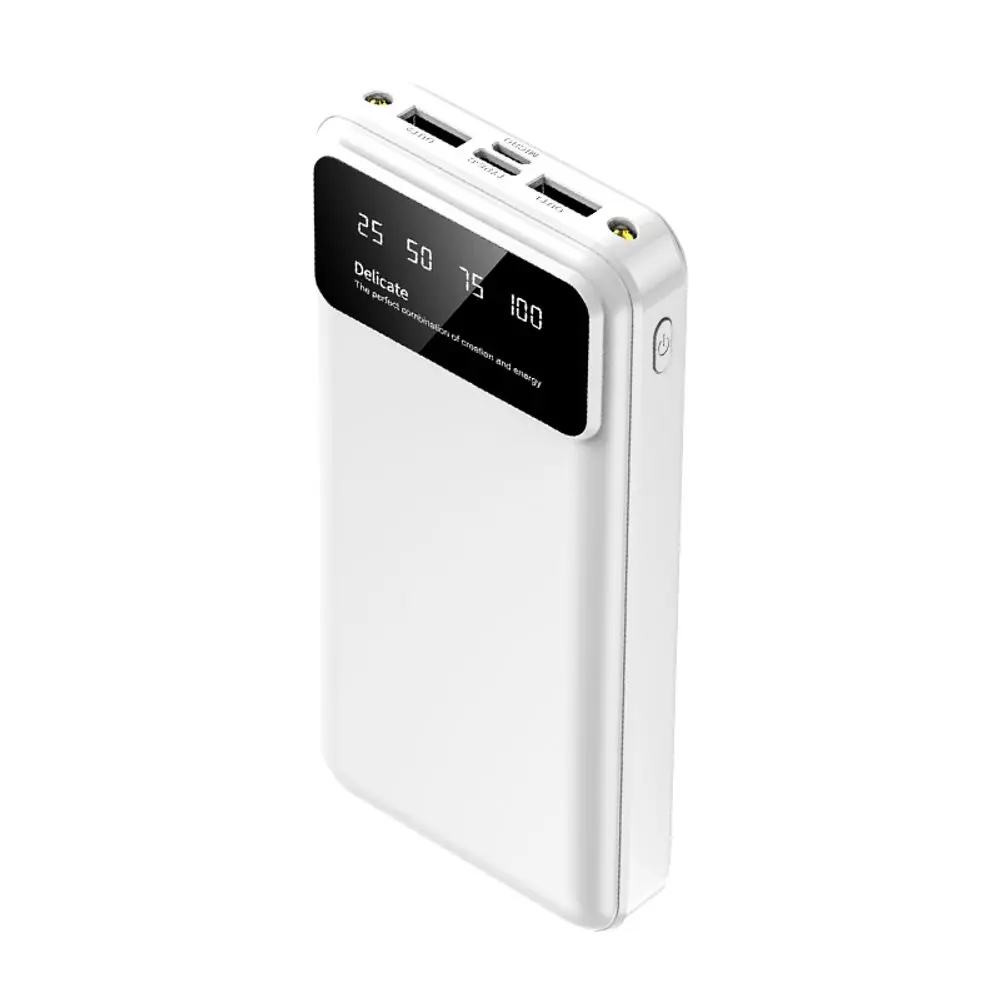 Powerbanka 20000mAh, 2x USB, s LED světlem, bílá