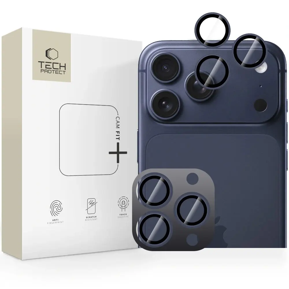Tech-Protect Camring Fit+, sklíčko pro čočku fotoaparátu, iPhone 14 Pro / Max / 15 Pro / Max / 16 Pro / Max / 17 Pro / Max, tmavě modré