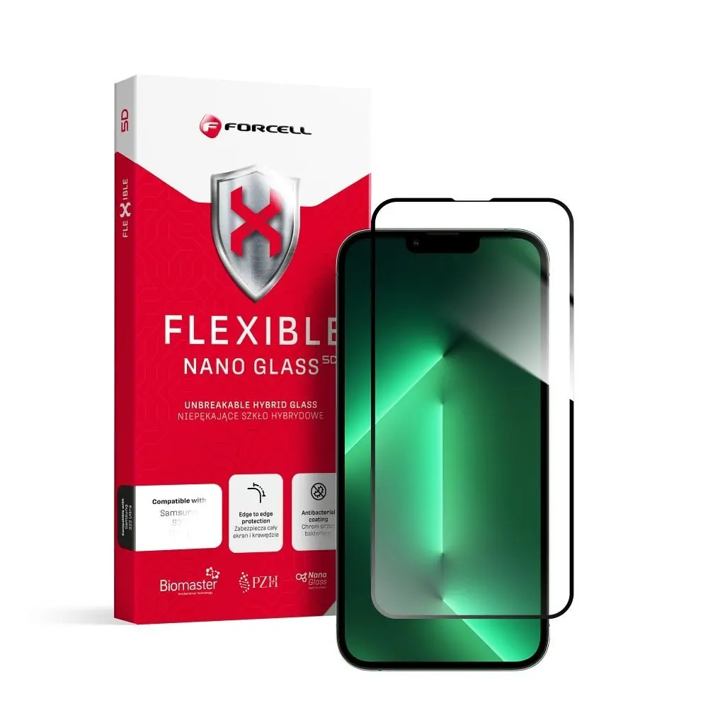 Forcell Flexible 5D Full Glue hybridní sklo, iPhone 13 / 13 Pro / 14 / 16e / 17e, černé