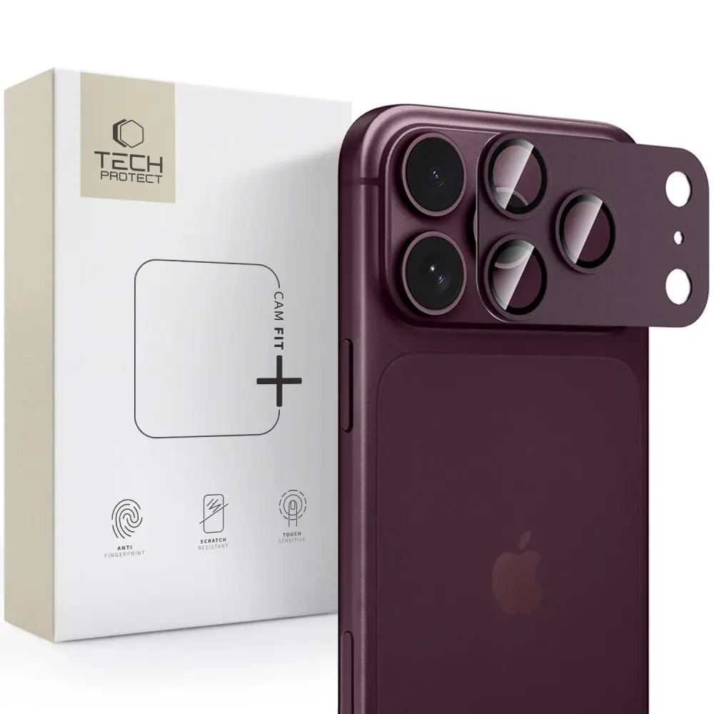 Tech-Protect CamFull Fit+, sklíčko pro čočku fotoaparátu, iPhone 18 Pro, vínové