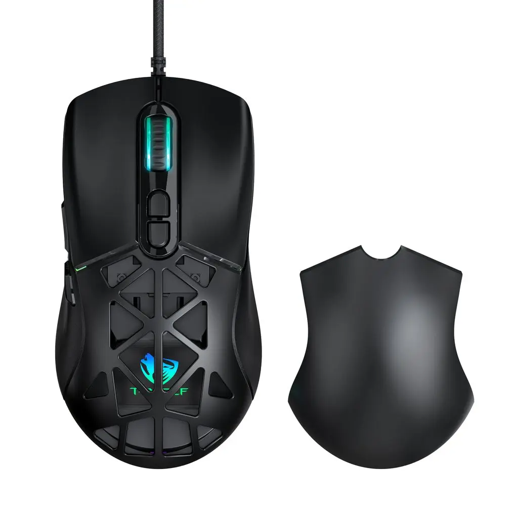 Herní RGB myš T-WOLF G520, 12800 DPI, 7 tlačítek, ultralehká, vyměnitelný kryt (USB)