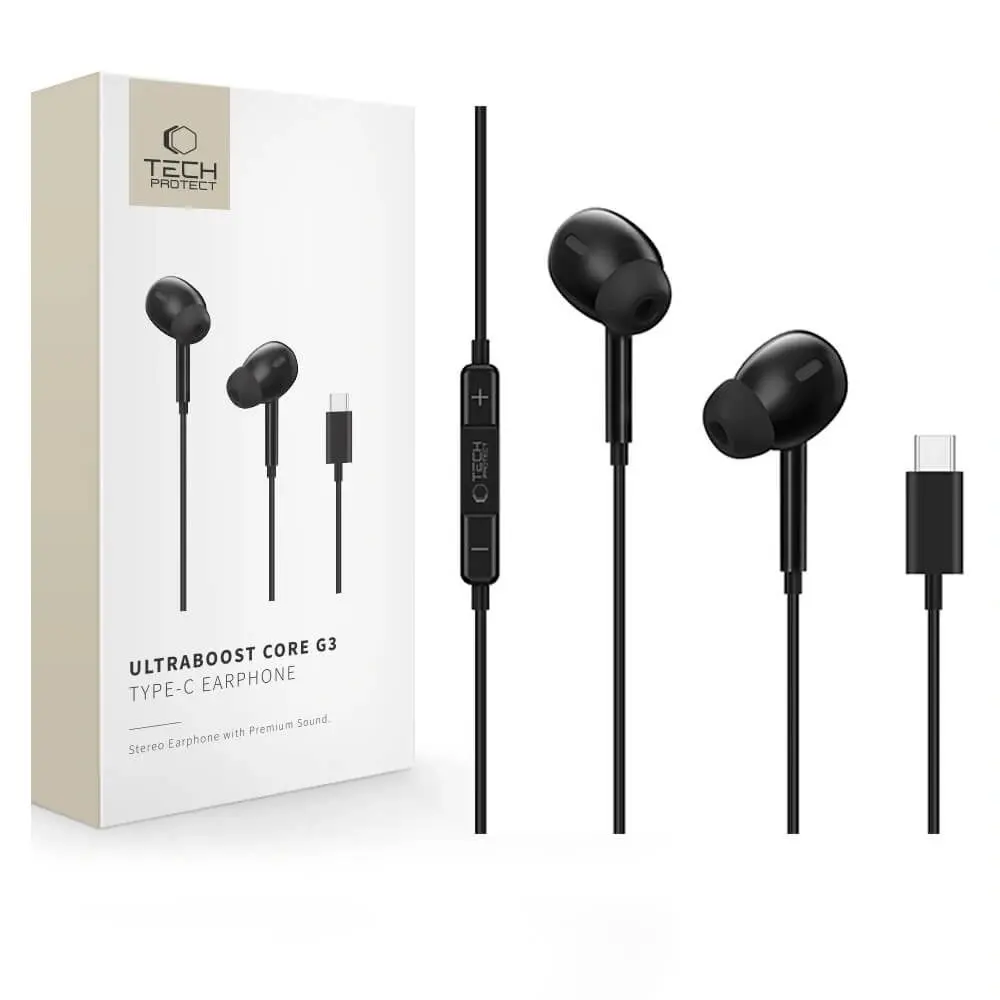Tech-Protect UltraBoost Core G3 Drátová sluchátka USB-C, černá