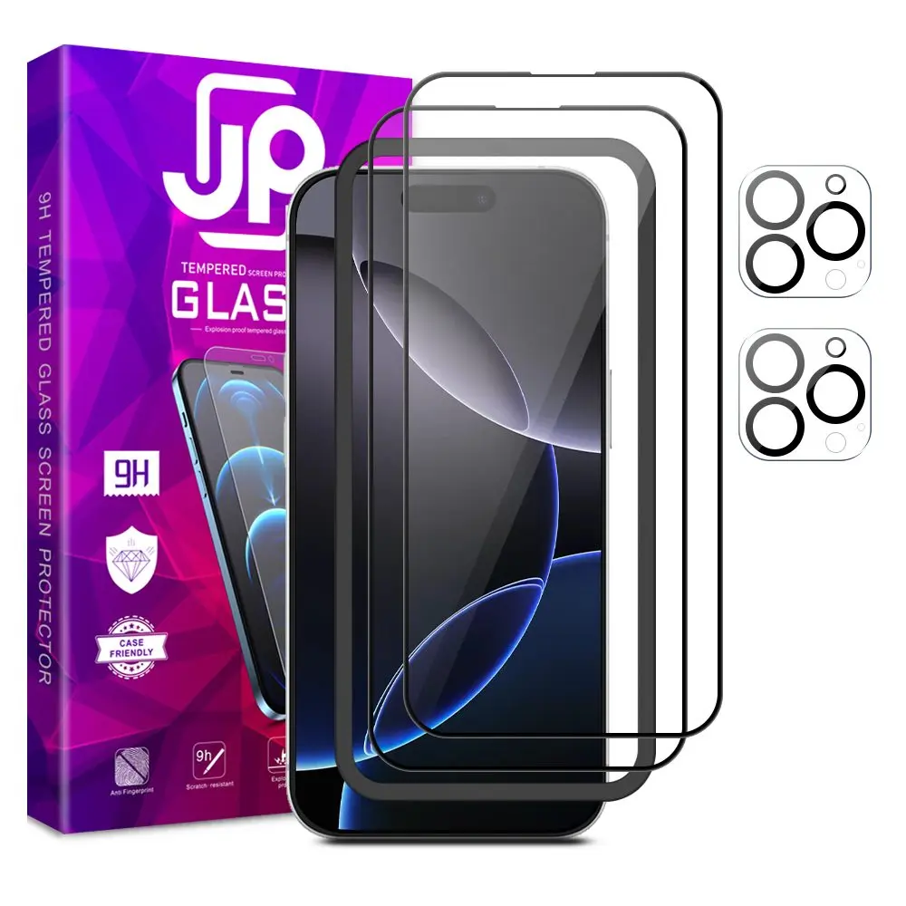 JP Full Pack Tvrzených skel, 2x 3D sklo s aplikátorem + 2x sklo na čočku, iPhone 16 Pro Max