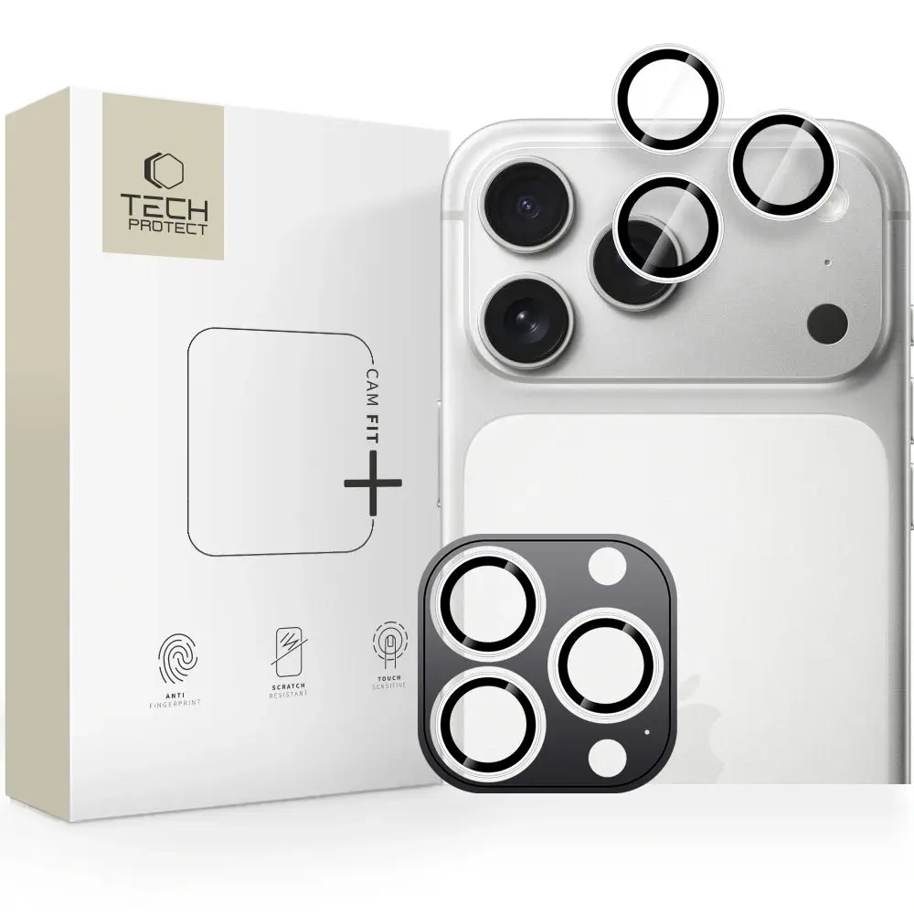 Tech-Protect Camring Fit+, sklíčko pro čočku fotoaparátu, iPhone 14 Pro / Max / 15 Pro / Max / 16 Pro / Max / 17 Pro / Max, stříbrné