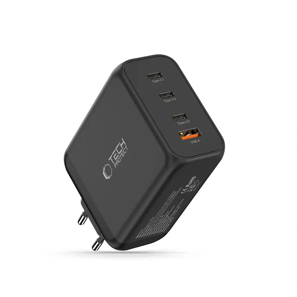 Tech-Protect NC200W-GAN 4-portová nabíječka, PD 200W / QC3.0, černá