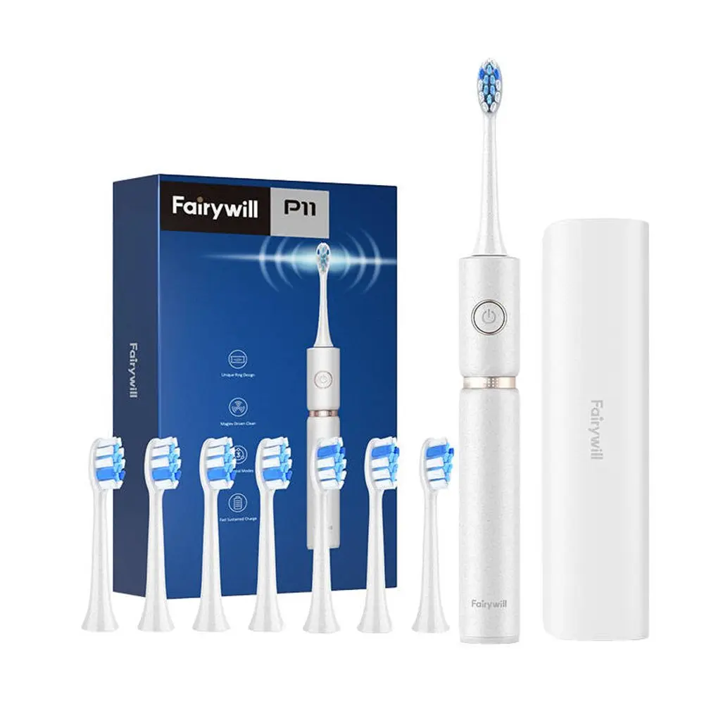 FairyWill FW-P11 sonický zubní kartáček se sadou hlavic a pouzdrem, bílý