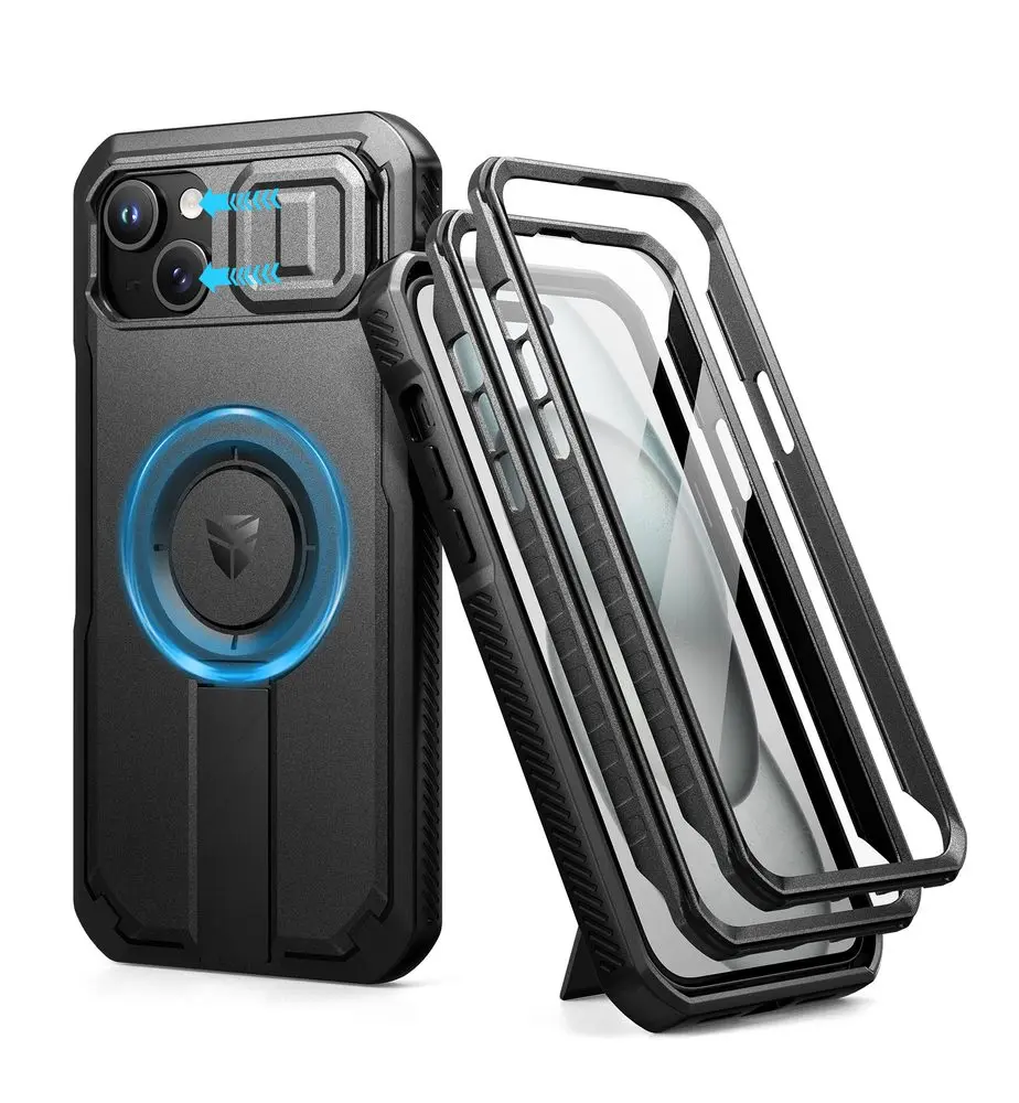 Dexnor MagSafe 360 Kickstand Camprotector obal iPhone 15, černý