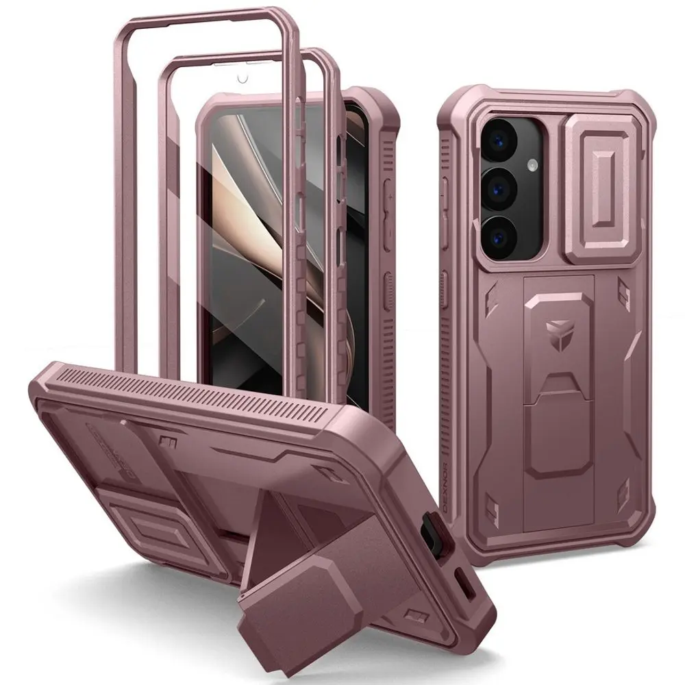 Dexnor 360 Kickstand Camprotector obal Samsung Galaxy S25, růžový