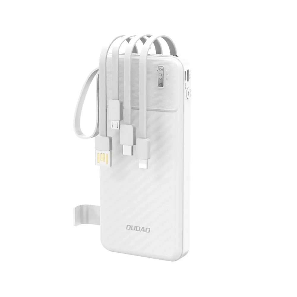 Dudao K11 powerbanka s vestavěnými kabely, 10000 mAh, bílá