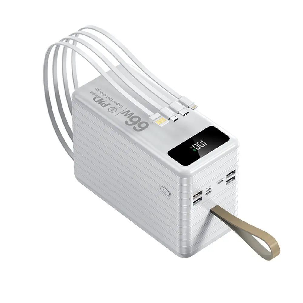 Powerbanka 120 000 mAh, PD66W, 2.1A, 4 integrované kabely + LED světlo, bílá