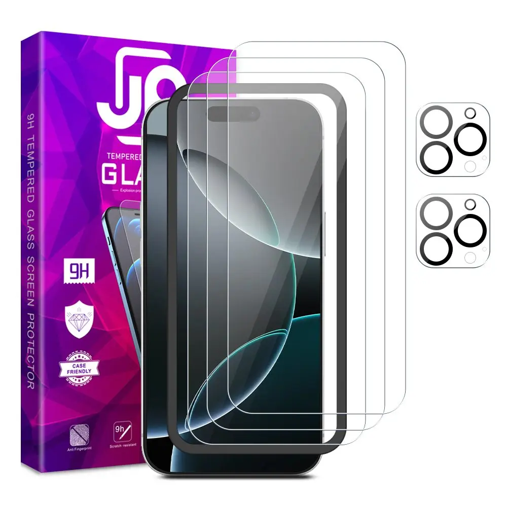 JP Mega Pack Tvrzených skel, 3 skla na telefon s aplikátorem + 2 skla na čočku, iPhone 16 Pro