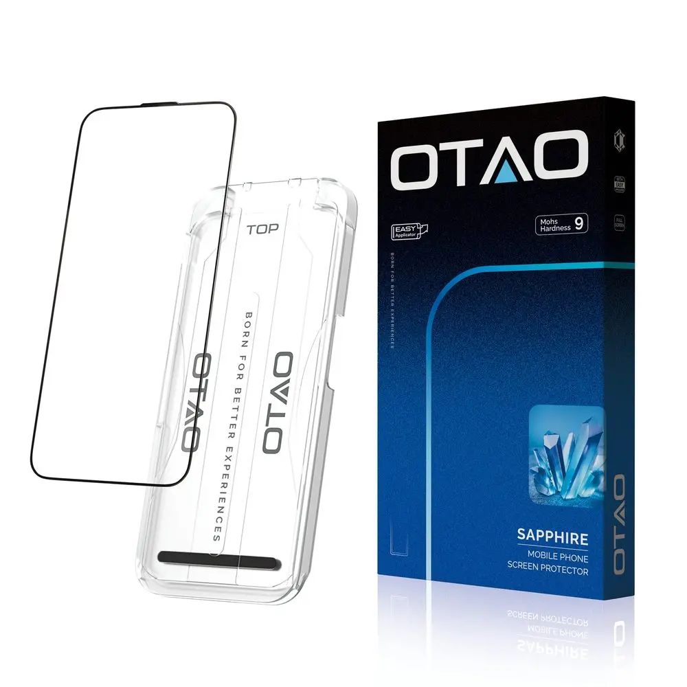 OTAO Sapphire Tvrzené sklo s aplikátorem, iPhone 16 Pro Max, černé