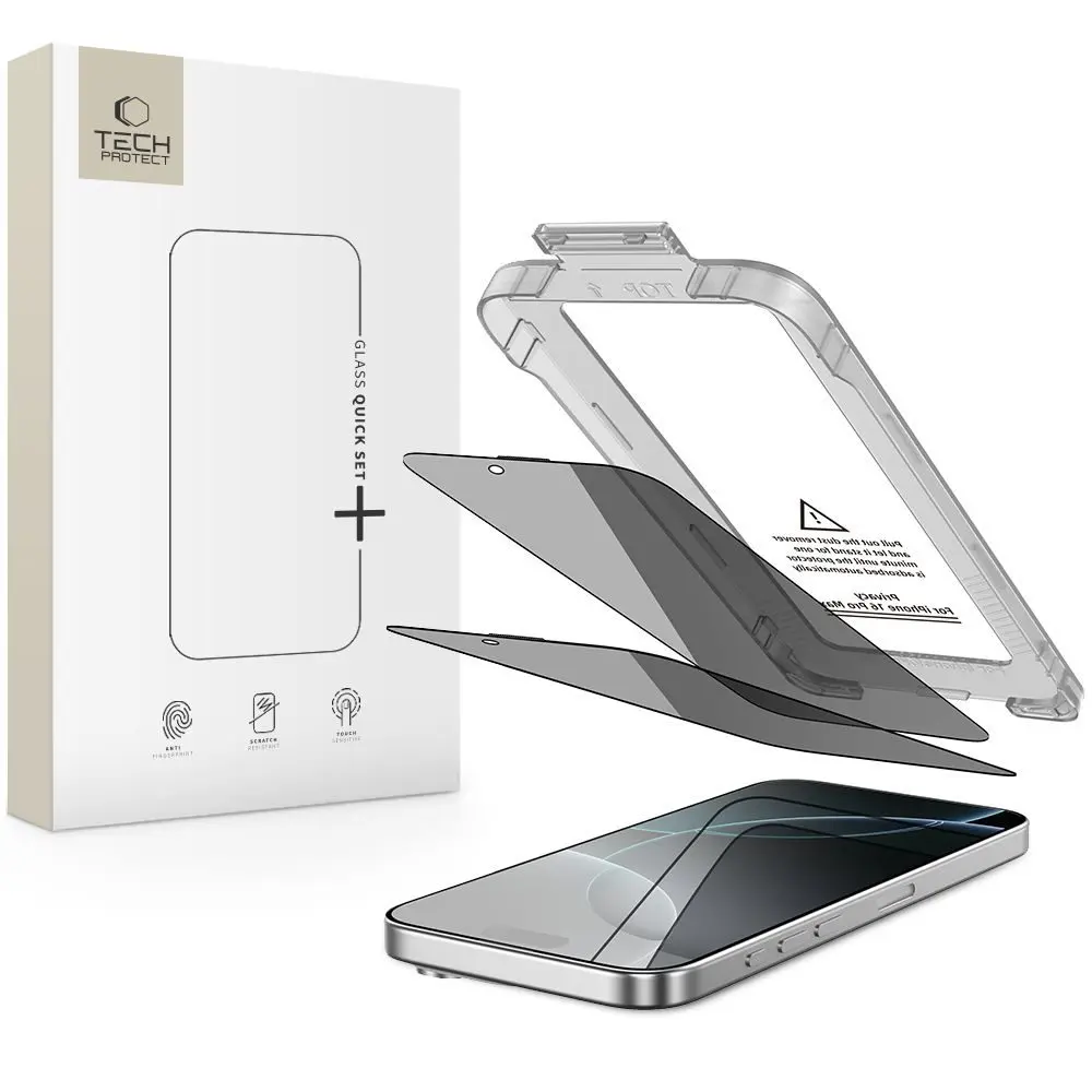Tech-Protect Privacy Tvrzené sklo Quick Set+, iPhone 16 Pro, 2 kusy