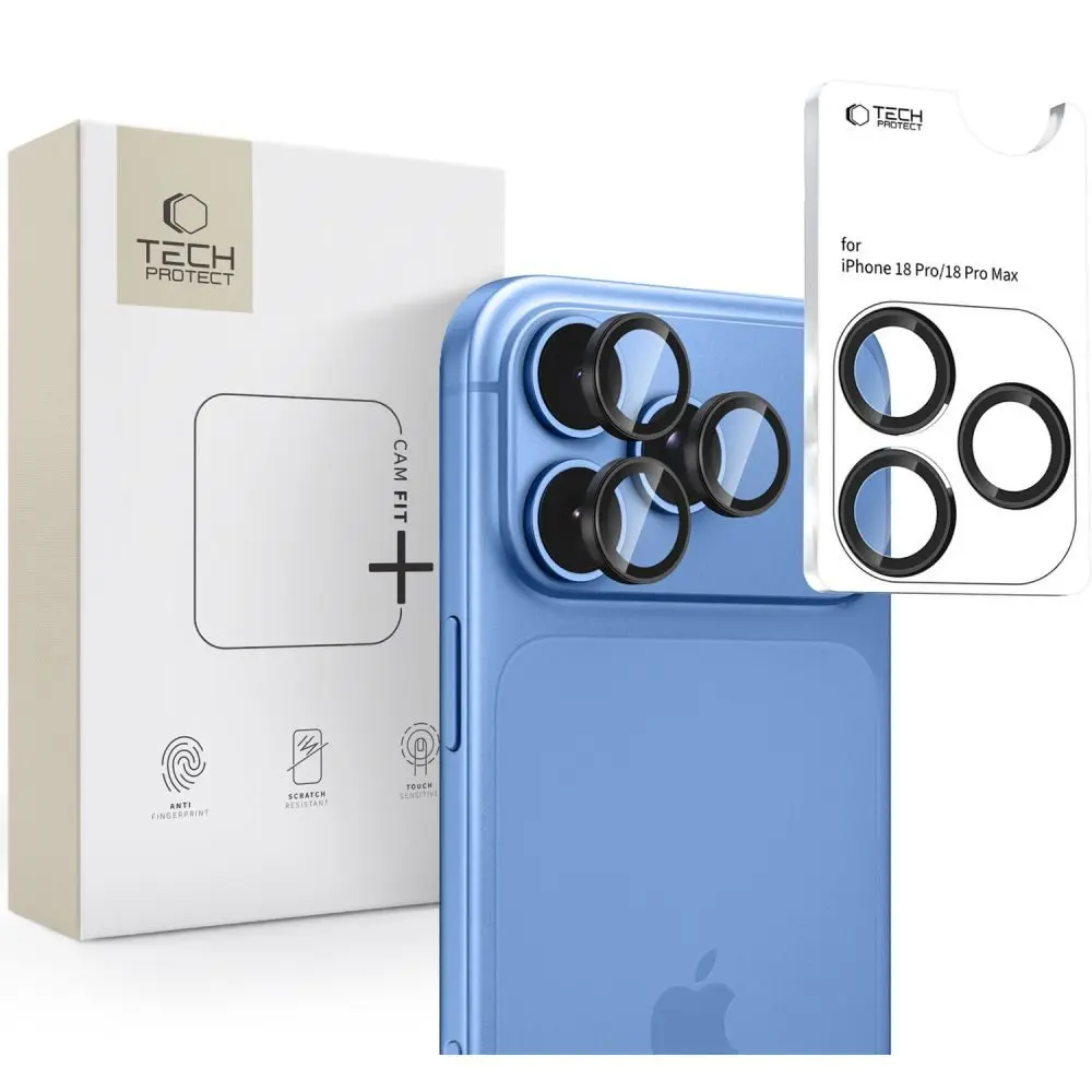 Tech-Protect Camring Fit+, sklíčko pro čočku fotoaparátu, iPhone 18 Pro / 18 Pro Max, černé