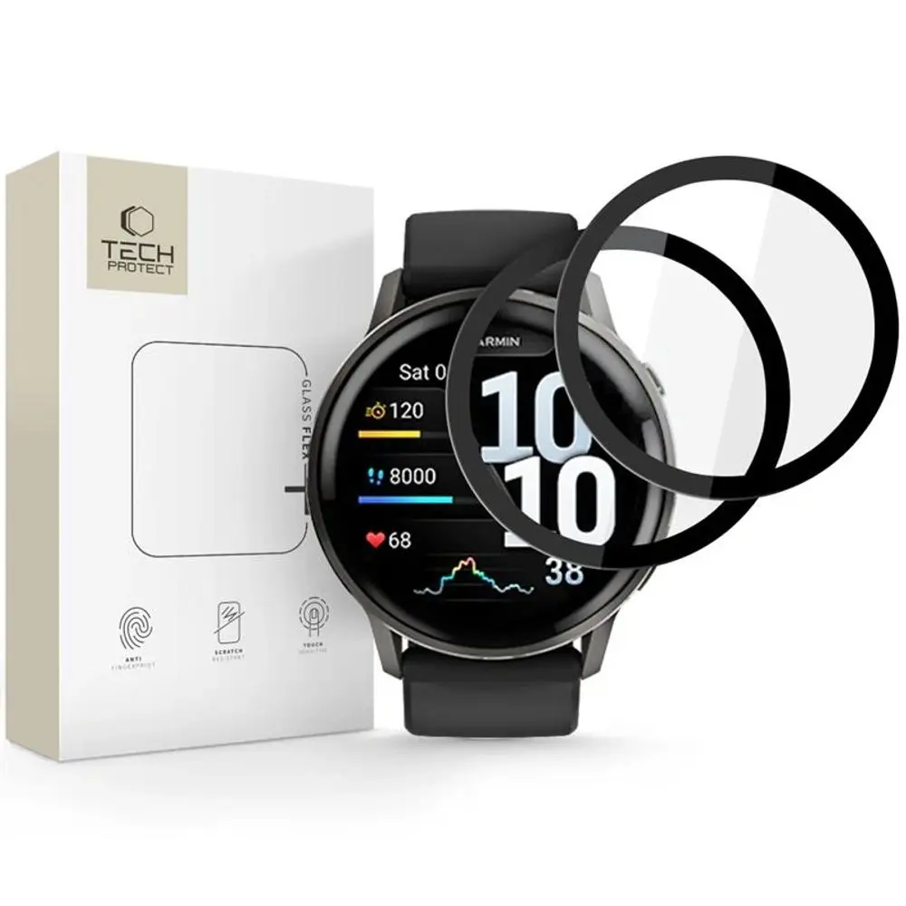 Tech-Protect Glass Flex+, Garmin Venu 4 (45 mm), černé, 2 kusy