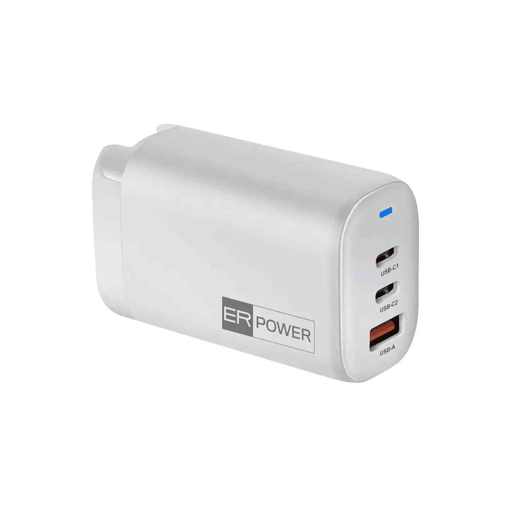 ER POWER Cestovní nabíječka 2× USB-C + USB-A, 65W, GaN PD, bílá