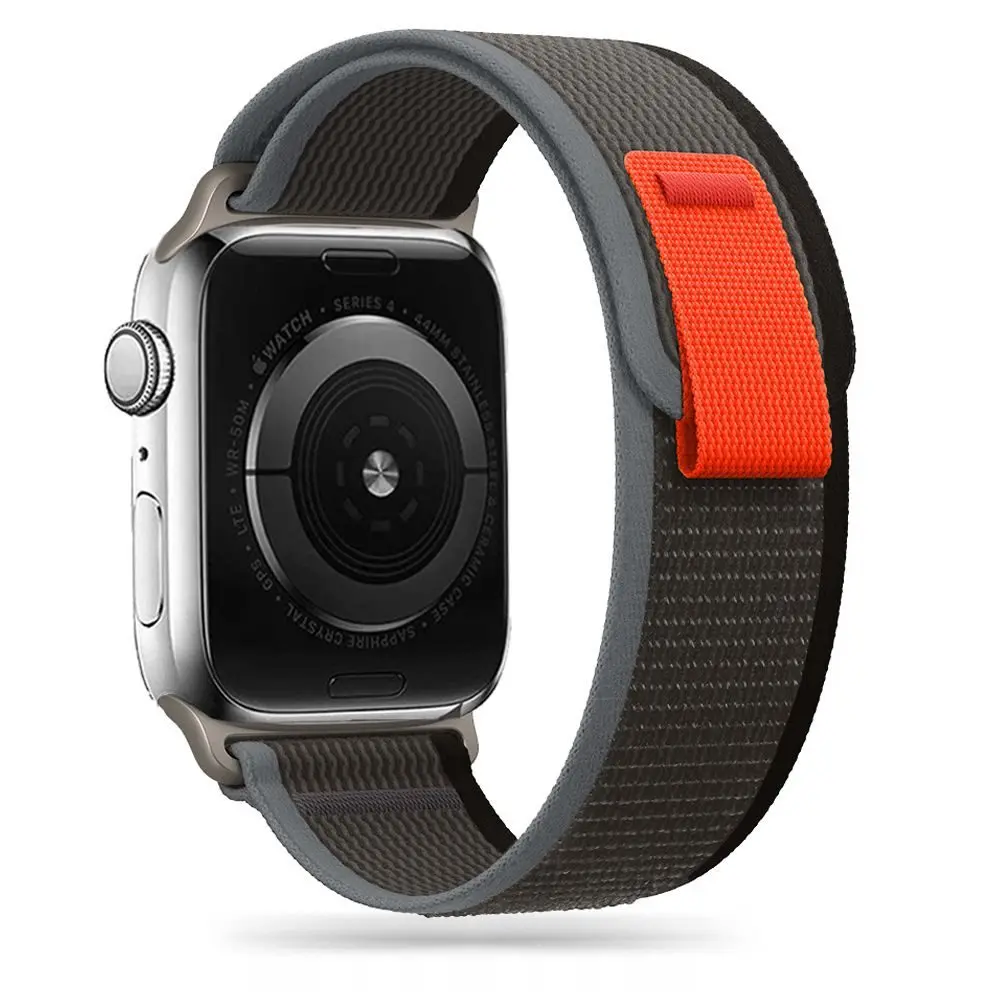 Tech-Protect Nylon pásek, Apple Watch 4 / 5 / 6 / 7 / 8 / 9 / 10 / 11 / SE 1 / 2 / 3 / Ultra 1 / 2 / 3 (42 / 44 / 45 / 46 / 49 mm), černo-oranžový