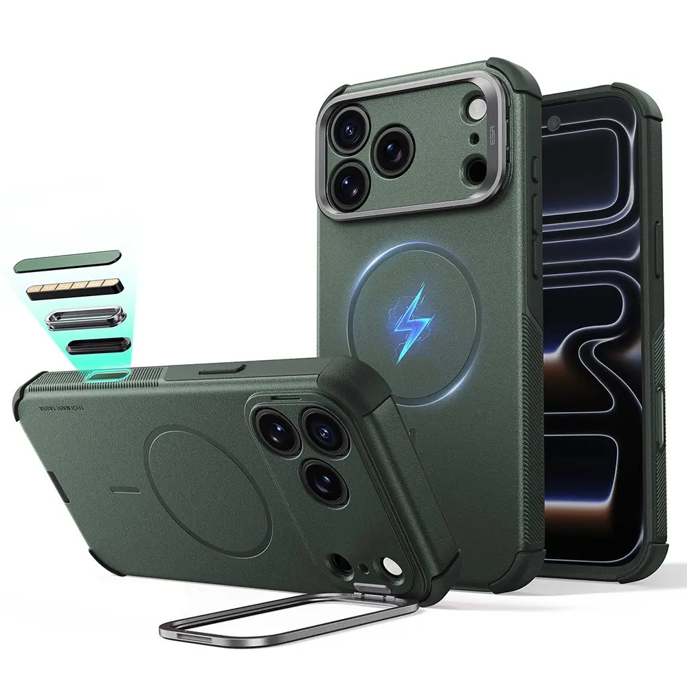 ESR - Cyber ​​Armor Kickstand kryt se stojanem pro iPhone 18 Pro / iPhone 17 Pro - olivově zelený