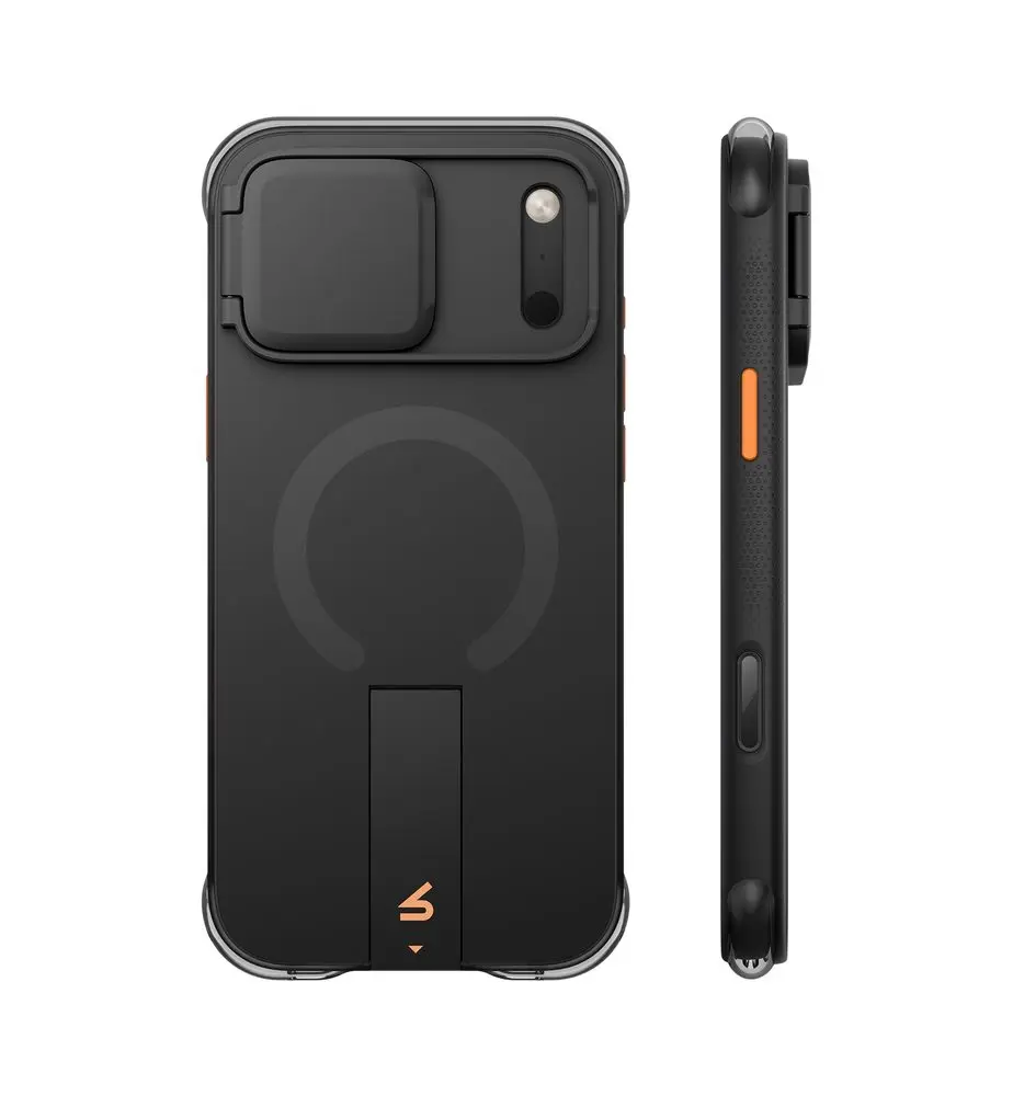 Suritch AirBounce Bumper MagSafe Kickstand CamProtector obal, iPhone 17 Pro Max / 18 Pro Max, černý