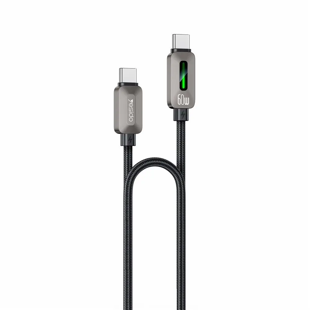 Yesido kabel USB-C - USB-C, 60 W, 3 A, 1,2 m, černý
