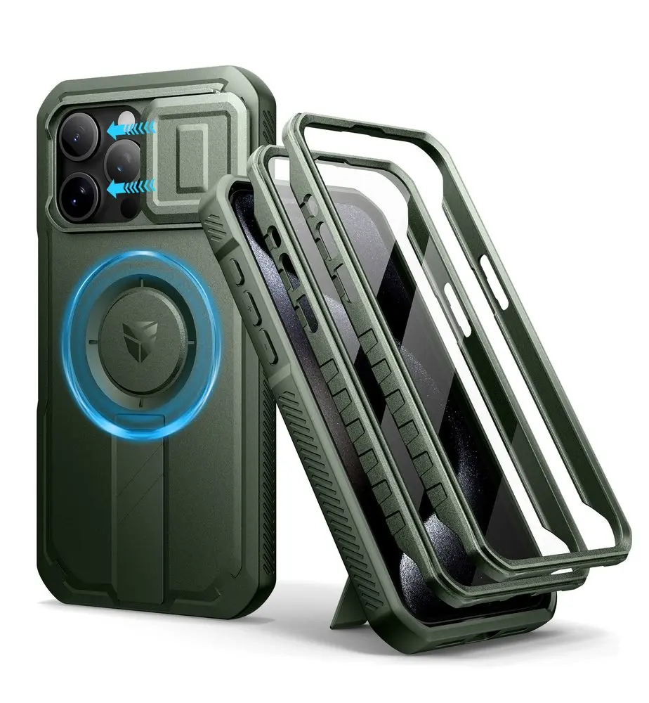 Dexnor MagSafe 360 Kickstand Camprotector obal iPhone 15 Pro Max, zelený
