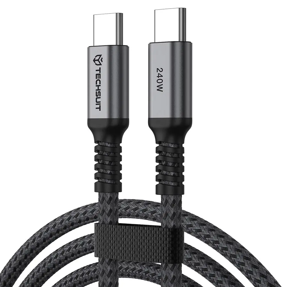 Techsuit Prémiový datový kabel TitanSync Pro (CX2) USB-C - USB-C, PD 240 W, 1 m, šedý (2)