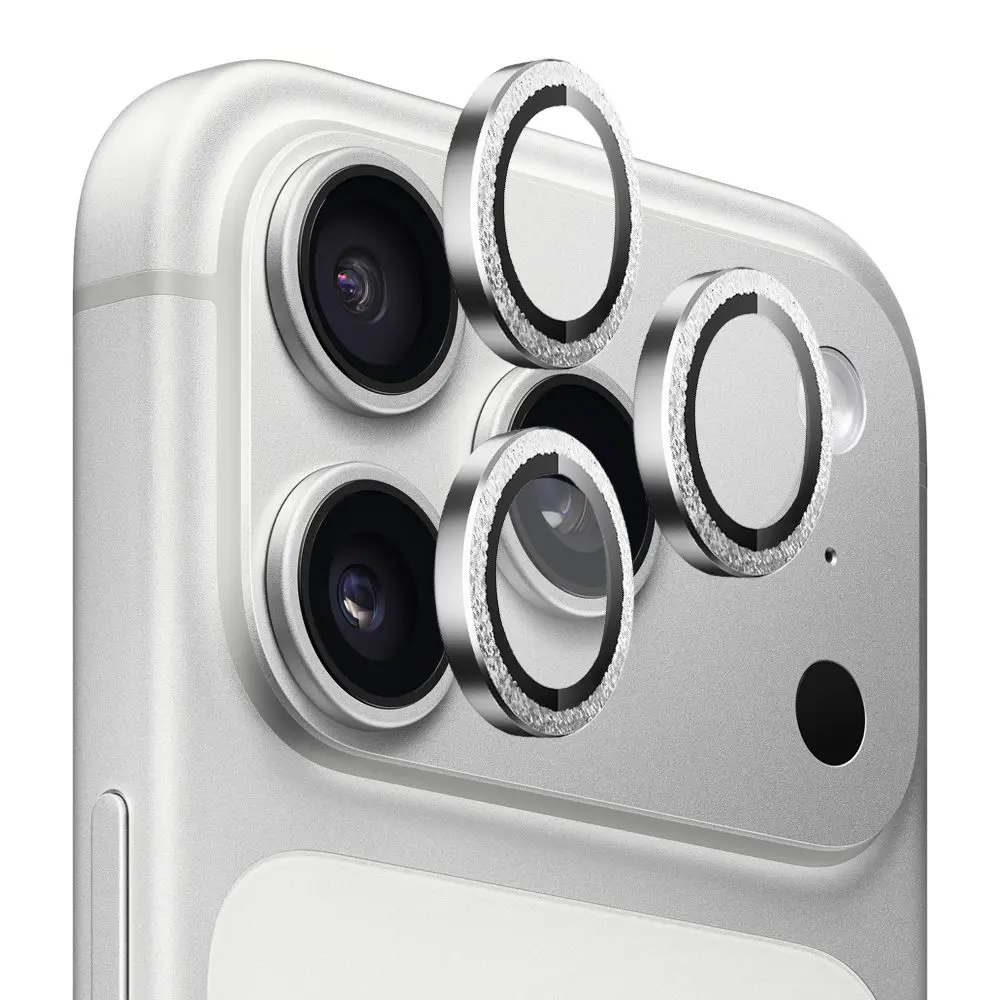 Blueo Original Metal Frame sklíčko pro čočku fotoaparátu, iPhone 17 Pro / 17 Pro Max, stříbrný diamant