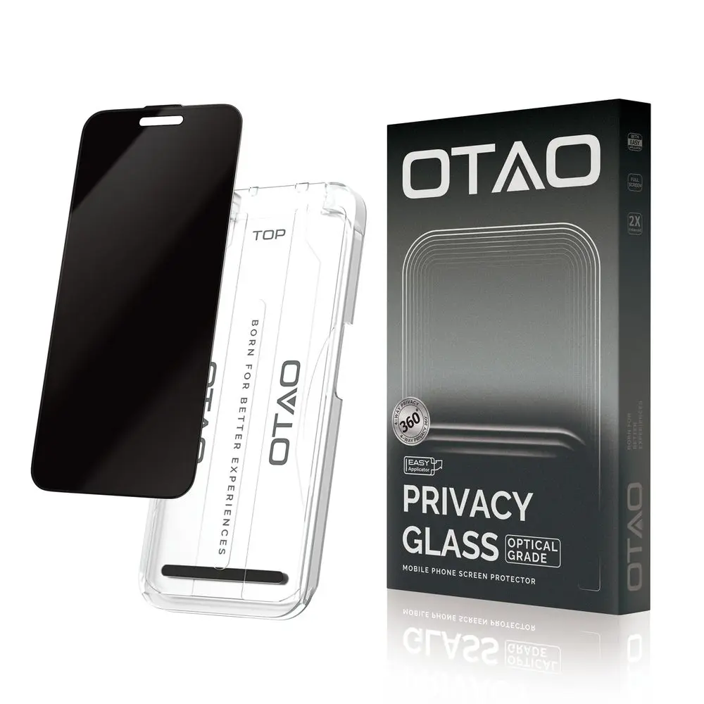 OTAO 4-Way Privacy 360° Tvrzené sklo s aplikátorem, iPhone 15 Pro Max, černé