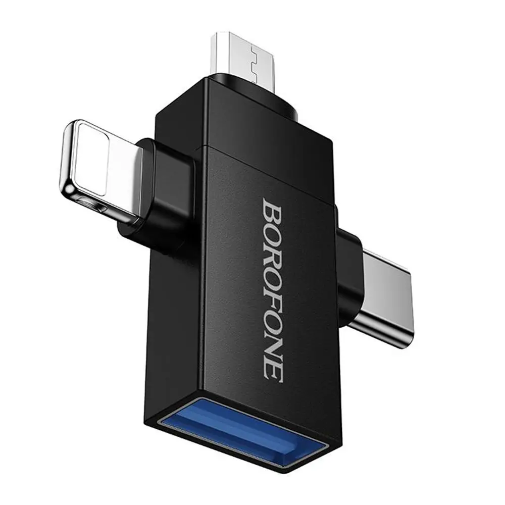 Borofone Adaptér 3v1 (BV26D) USB 2.0 - Lightning / USB-C / Micro-USB, černý