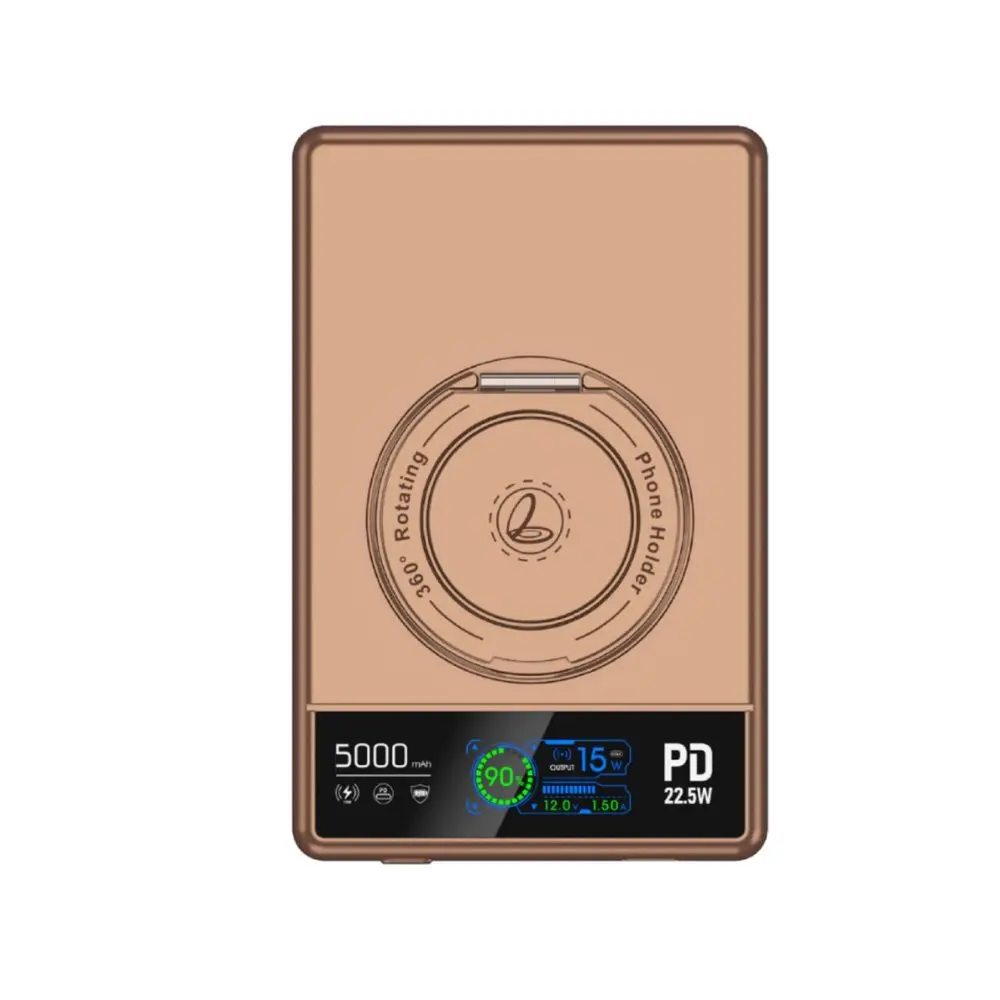UltraThin MagSafe 15W Bezdrátová powerbanka 5000 mAh s nabíjením Apple Watch a 360° otočným stojánkem, zlatá