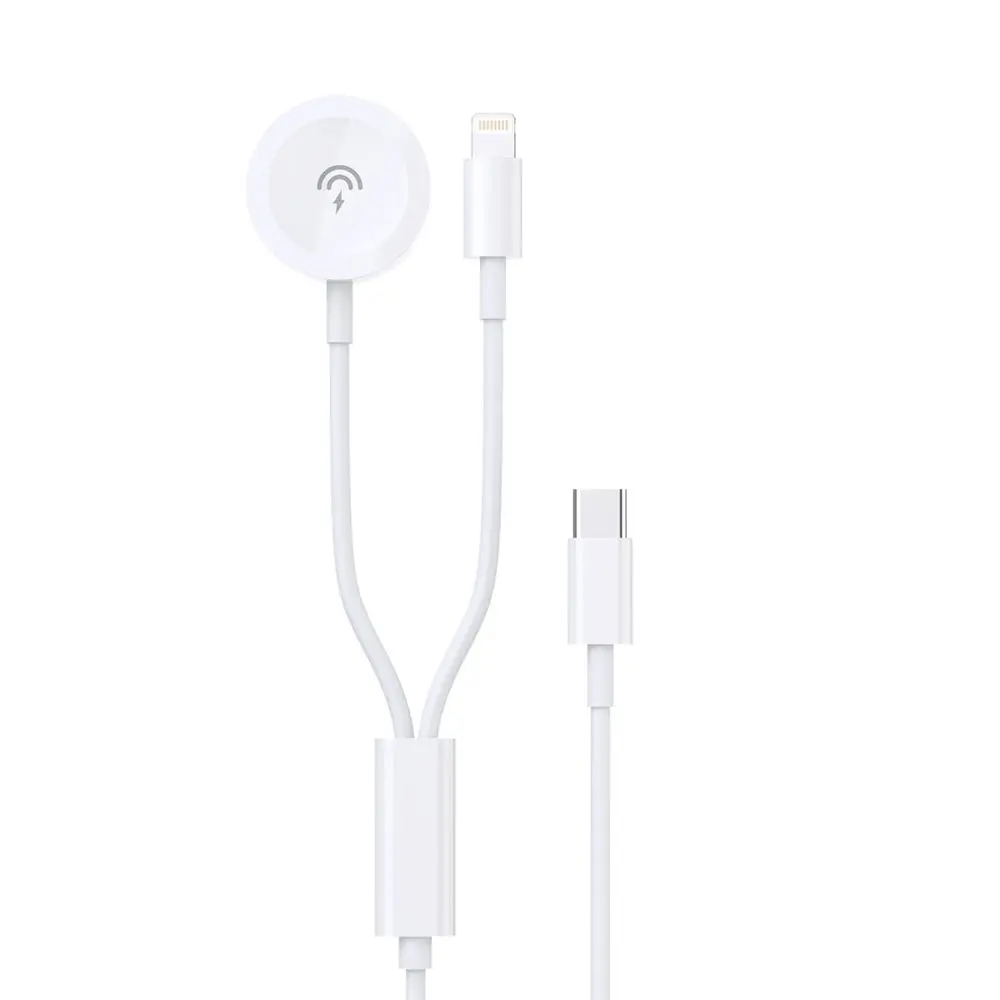 Dudao A12Max 2v1 kabel pro iWatch + Lightning - USB-C, 20W PD, 1,2 m, bílý