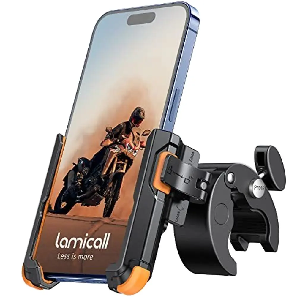 Univerzální bezpečnostní držák telefonu na kolo / motorku s rychloupínáním, černo-oranžový