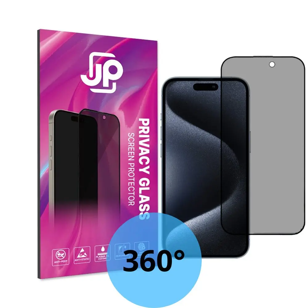 JP 4-Way Privacy 360° Tvrzené sklo, iPhone 15 Pro, černé