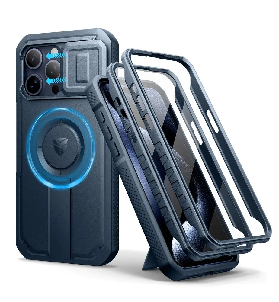 Dexnor MagSafe 360 Kickstand Camprotector obal iPhone 15 Pro Max, modrý