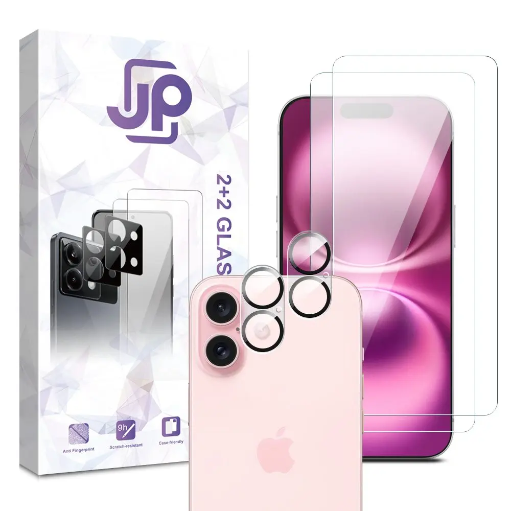 JP Combo pack, Sada 2 tvrzených skel a 2 sklíček na fotoaparát, iPhone 16