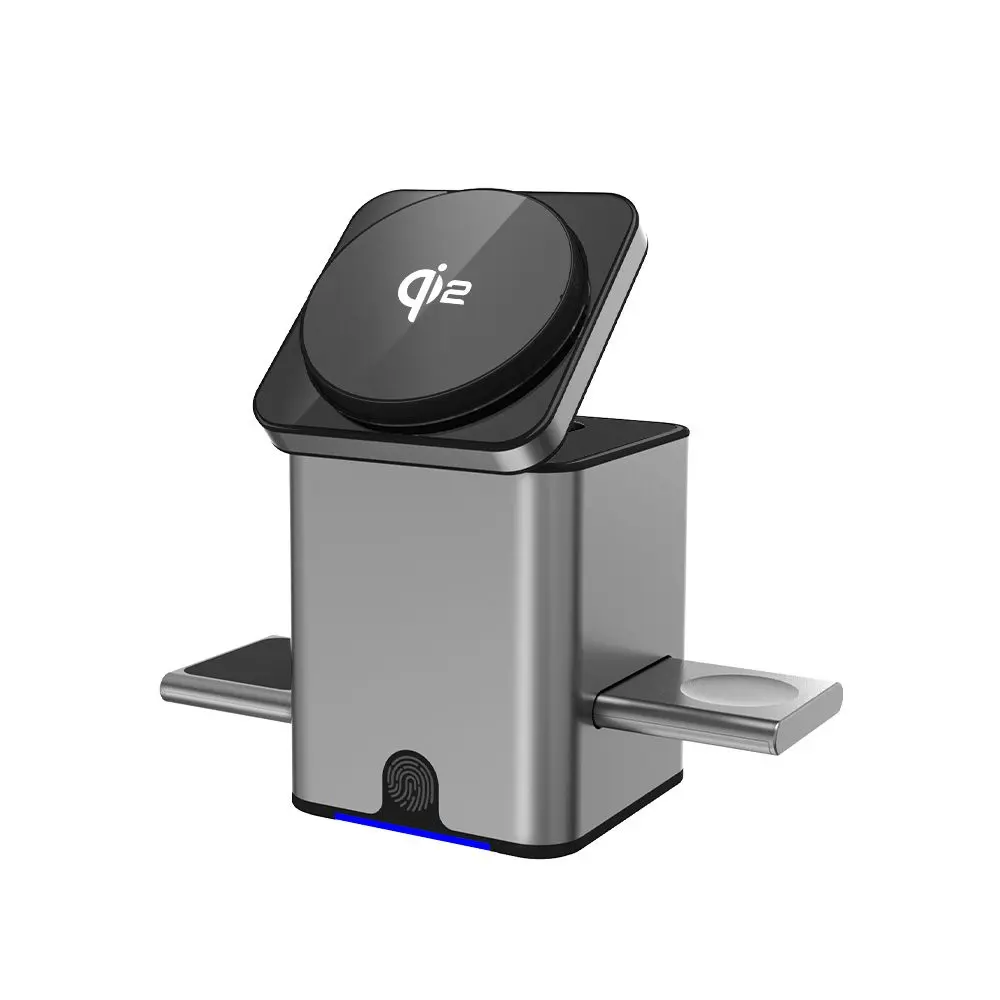 MagCube Pro Qi2 Chytrá skládací 3v1 bezdrátová nabíječka s MagSafe s 15W nabíjením, šedá