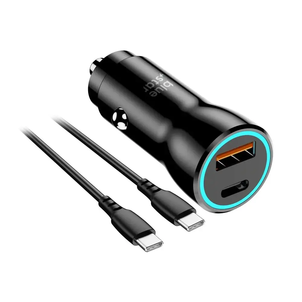 BlueStar nabíječka do auta USB-C + USB-A + kabel USB-C - USB-C 3A 25W, PD, QC 3.0, AFC, PPS, černý