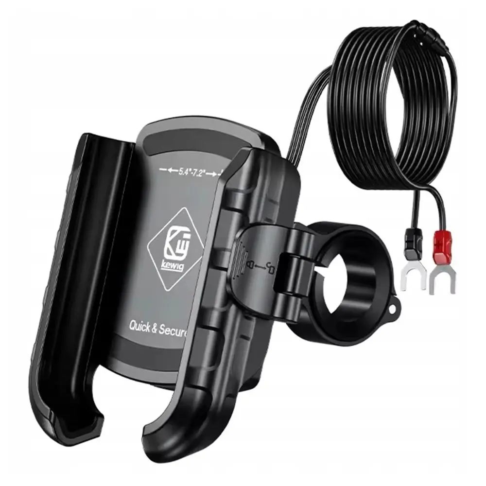 Kewig 360° Motocyklový držák na telefon s nabíjením 36 W, USB-C, černý