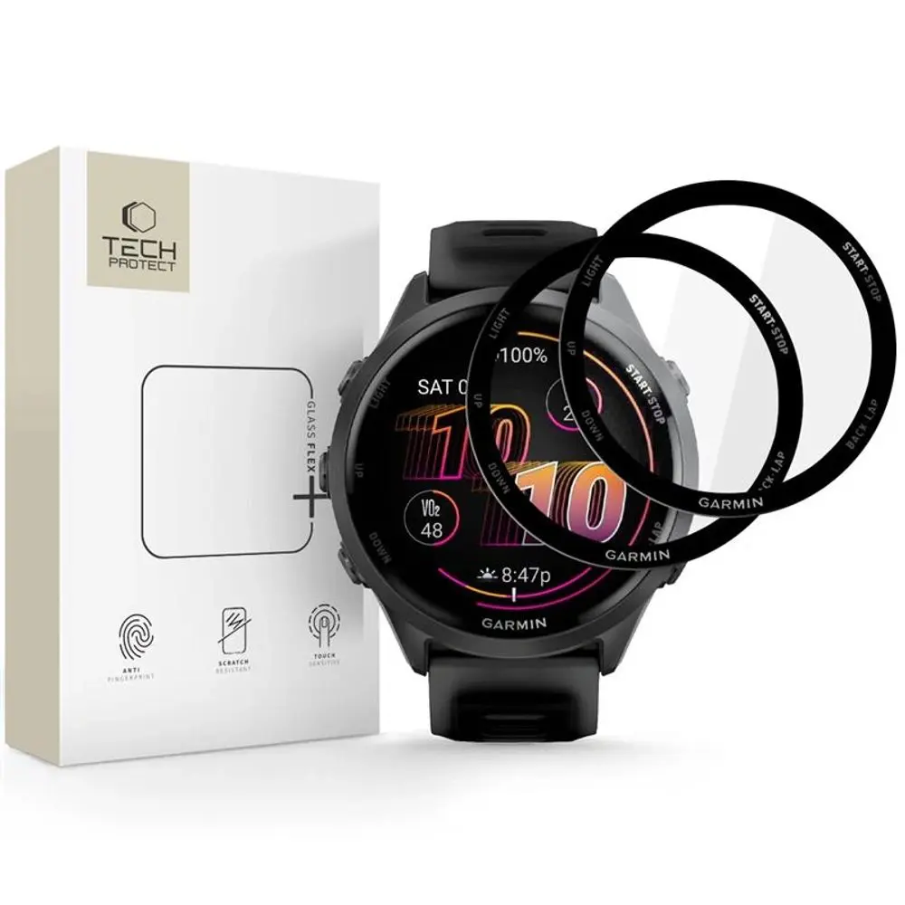 Tech-Protect Glass Flex+, Garmin Forerunner 970 / 570 (47 mm), černé, 2 kusy