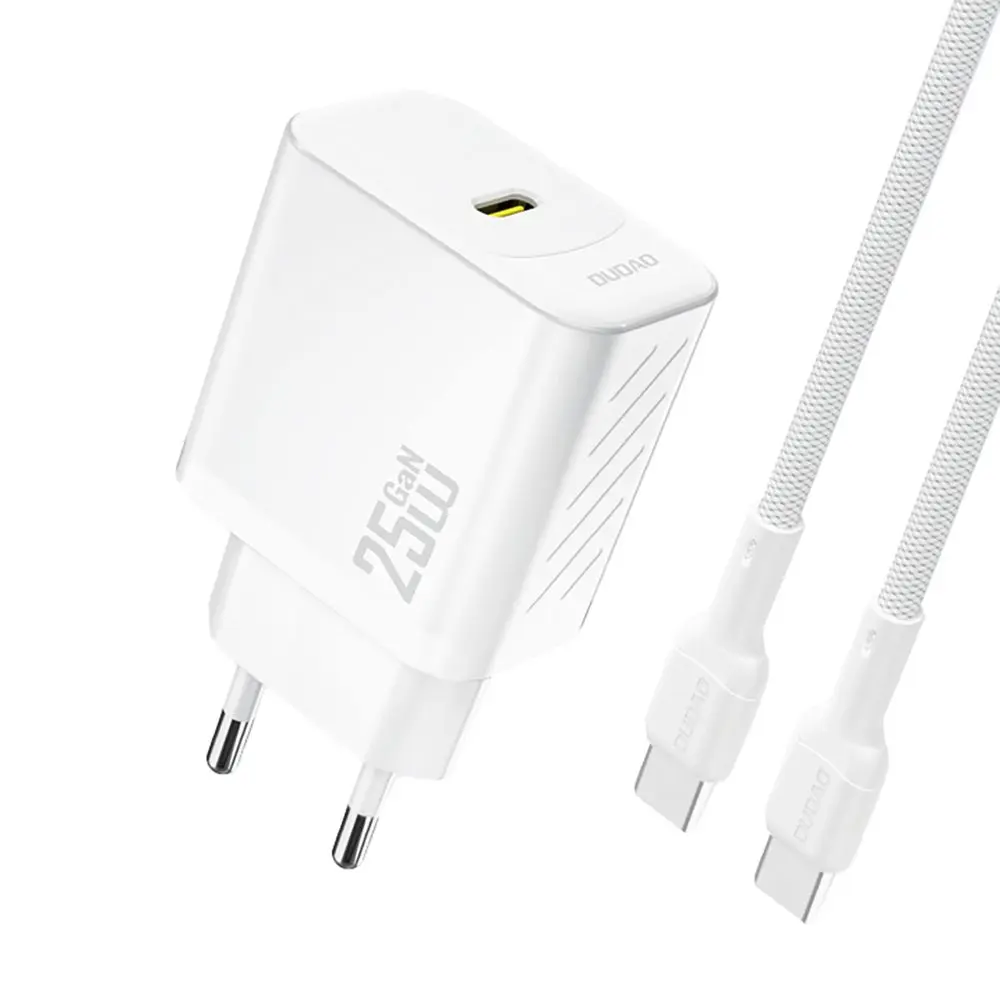 Dudao A27CEU nabíječka USB-C + kabel USB-C - USB-C, PD 25W GaN, bílá