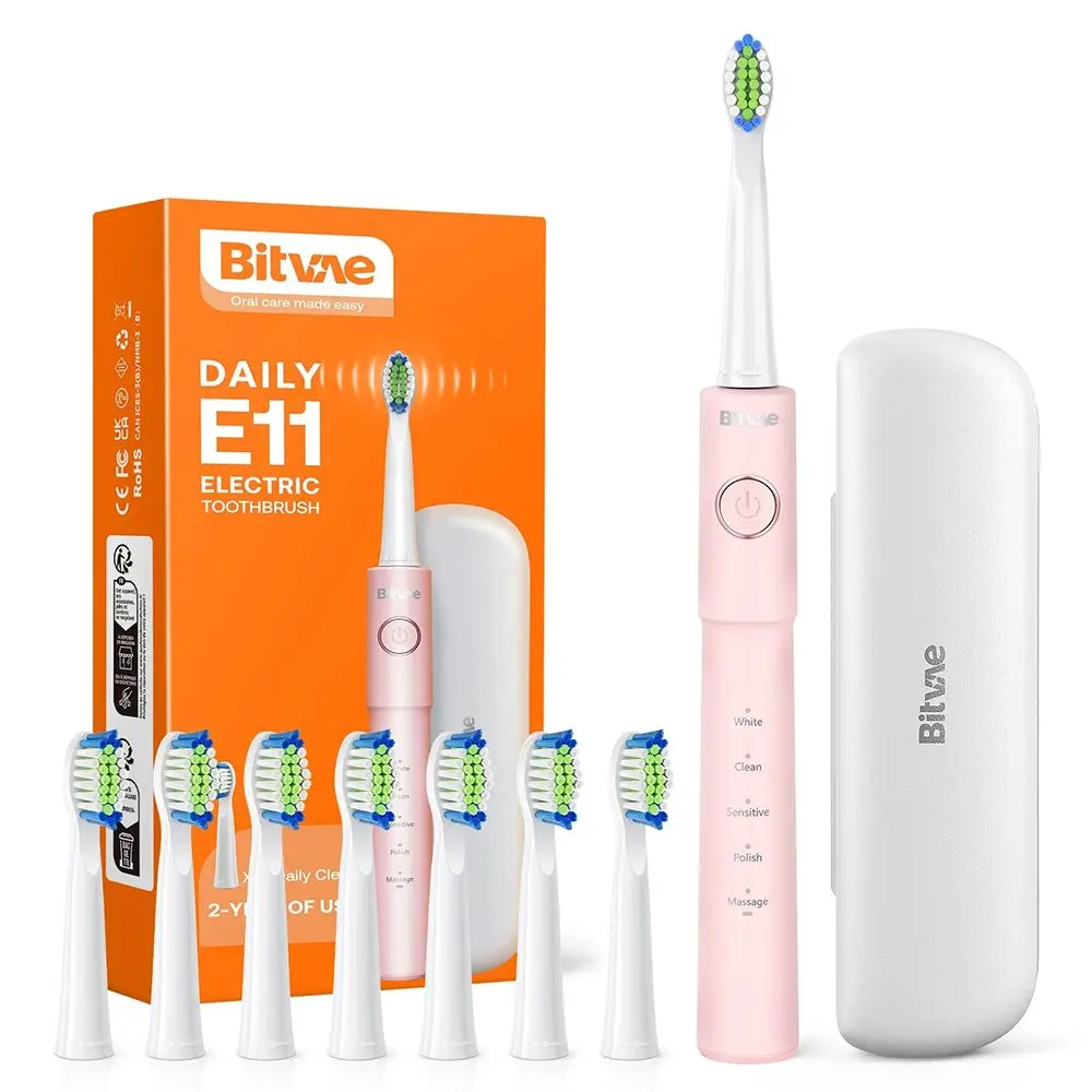 Bitvae - Electric Toothbrush E11 ultrazvukový elektrický zubní kartáček s 8 hlavicemi, cestovním pouzdrem a režimy White, Clean, Sensitive, Polish a …