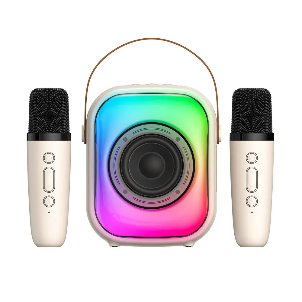 Onikuma L7 Mini přenosný karaoke reproduktor s 2 bezdrátovými mikrofony, béžový